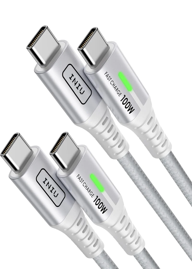 INIU USBC to USBC Cable, [6.6ft, White] 2-Pack USB C to C Fast Charging Cable for iPhone 16 15 Galaxy S23 S21 A71, MacBook, iPad, and More