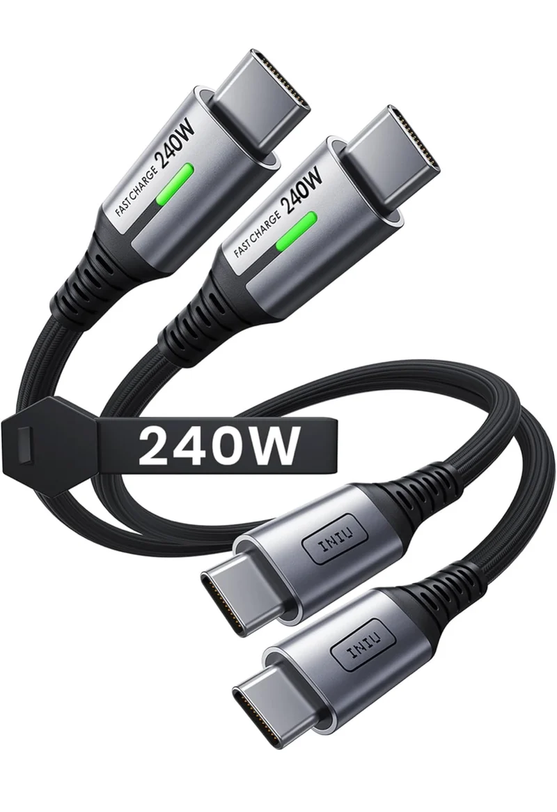 INIU Short USB C Cable 1ft, [240W, 2-Pack] Fast Charging USB C to C Cable, Braided Charger Cord Type C for iPhone 16 15 Pro Max Samsung Galaxy S25 S24 S23 A14 A13 A12 A34 A54 iPad Air Pro MacBook etc