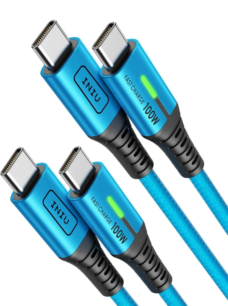 INIU USB-C Cable, [6.6ft, Blue] 2-Pack USBC Cable for iPhone 16 15 Pro Max/Plus, Samsung Galaxy S22 Ultra Note 10, Pixel 7a, MacBook, iPad, and More