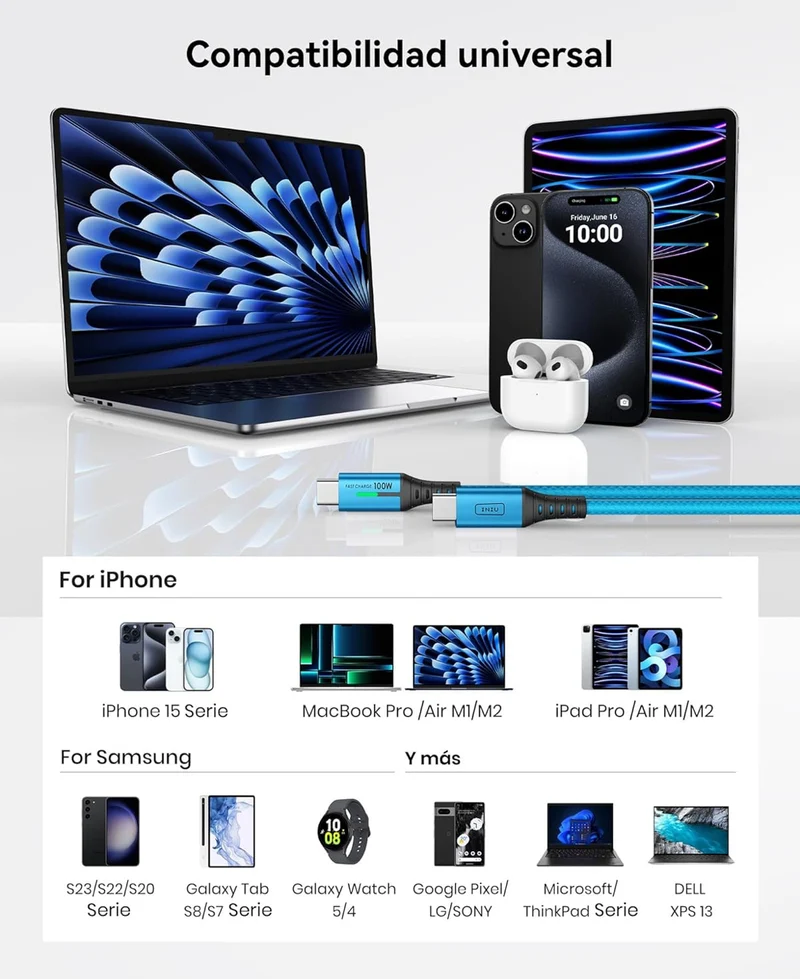 INIU USB-C Cable, [6.6ft, Blue] 2-Pack USBC Cable for iPhone 16 15 Pro Max/Plus, Samsung Galaxy S22 Ultra Note 10, Pixel 7a, MacBook, iPad, and More