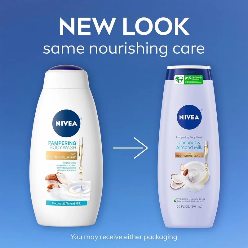 NIVEA Pampering Coconut and Almond Milk Body Wash with Nourishing Serum, Moisturizing Body Wash - 20 Fl Oz - (3 Bottles)