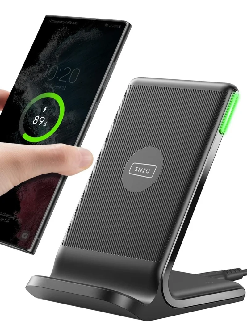 INIU Wireless Charger, 15W Fast Qi Certified Wireless Charging Station with Sleep-Friendly Adaptive Light Compatible with iPhone 16 15 14 13 Pro XS 8 Plus Samsung Galaxy S25 S24 S23 Note 20 Google etc