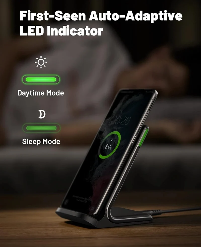 INIU Wireless Charger, 15W Fast Qi Certified Wireless Charging Station with Sleep-Friendly Adaptive Light Compatible with iPhone 16 15 14 13 Pro XS 8 Plus Samsung Galaxy S25 S24 S23 Note 20 Google etc