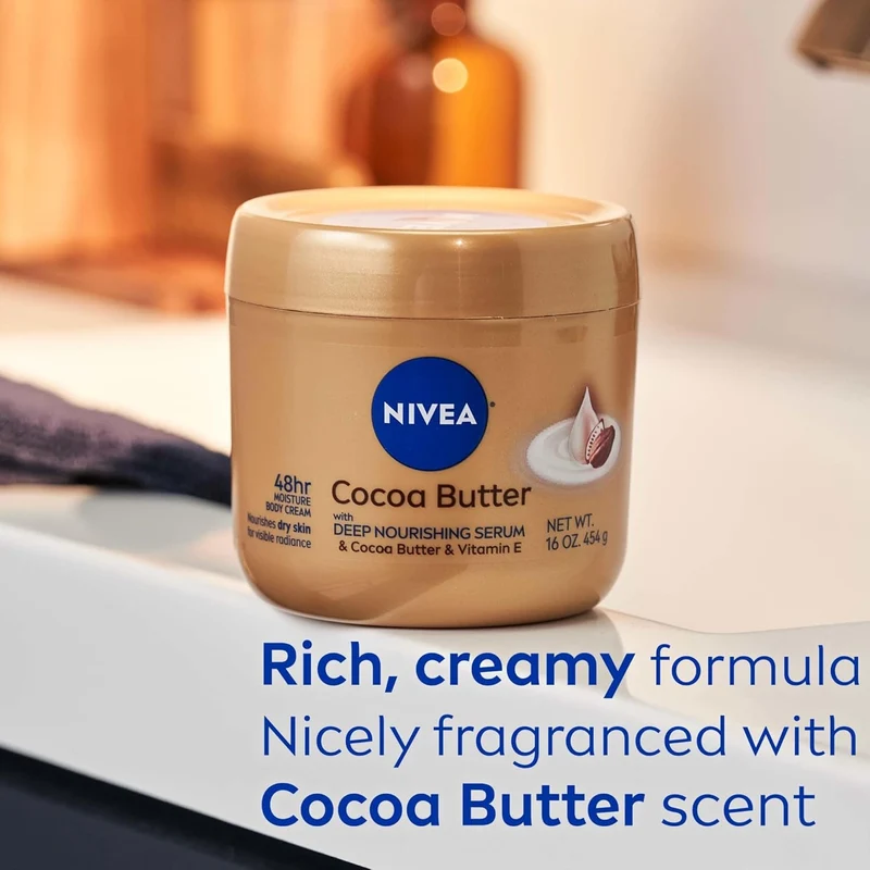 NIVEA Cocoa Butter Body Cream with Deep Nourishing Serum, Cocoa Butter Cream for Dry Skin, 16 Ounce Jar - 3PK