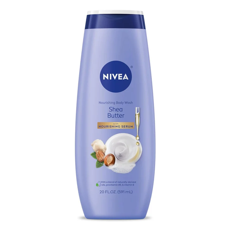 NIVEA Nourishing Shea Butter Body Wash with Nourishing Serum, Moisturizing Body Wash for Women, Enriched Provitamin B5 and Vitamin E, 20 Fl Oz Bottle - 3PK