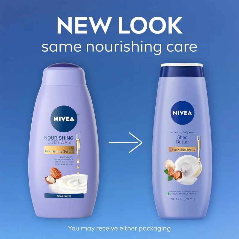 NIVEA Nourishing Shea Butter Body Wash with Nourishing Serum, Moisturizing Body Wash for Women, Enriched Provitamin B5 and Vitamin E, 20 Fl Oz Bottle - 3PK