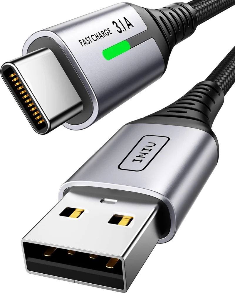 INIU USB A to USB C Cable Fast Charging, [6.6FT] 3.1A Braided Type C Phone & Car Charger Cord, 480Mbps USB-C Data Cable for iPhone 16 15 Pro Carplay Samsung S22 S21 S10 A15 Pixel 7 LG V30 Moto etc.