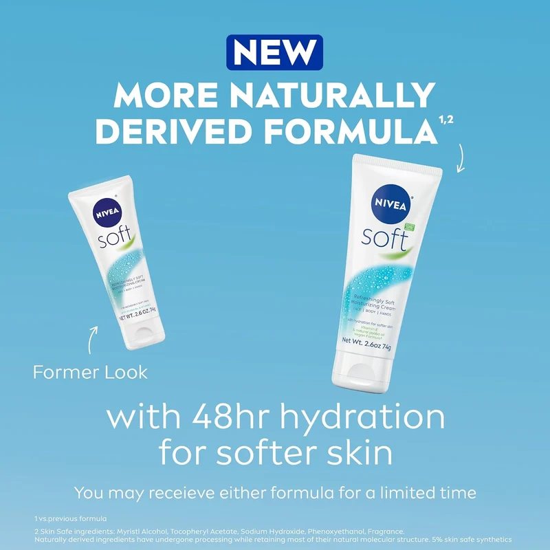 NIVEA Soft Refreshingly Soft Moisturizing Cream, Lightweight Moisturizer for Face, Body and Hands, Body Cream Enriched with Jojoba Oil and Vitamin E, 2.6 Oz Tube, Pack of 3