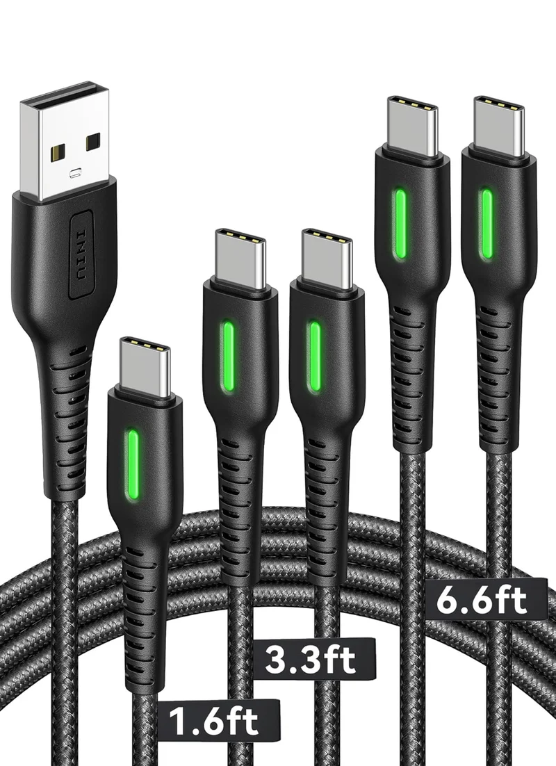 INIU USB C Cable, 5-Pack [1.6/3.3/6.6 ft] 3.1A Fast Charging Type C Cord, Nylon Braided USB A to USB-C Phone Charger Cable for iPhone 16 15 Series Samsung Galaxy S21 S20 S10 Google Pixel 7 6 etc