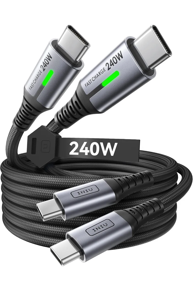 INIU USB C to USB C Cable, 240W Fast Charging [6.6ft, 2-Pack] Type C Charger Cord, Braided USBC Phone Charger Cable for iPhone 16 15 Pro Samsung S24 S23 Laptops MacBook iPad Switch Steam Deck etc.