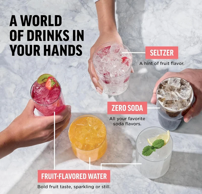 Ninja Thirsti Drink System, Soda Maker, Create Unique Sparkling & Still Drinks, Personalize Size & Flavor, Carbonated Water Machine, 60L CO2 Cylinder & Variety of Flavored Water Drops - Black