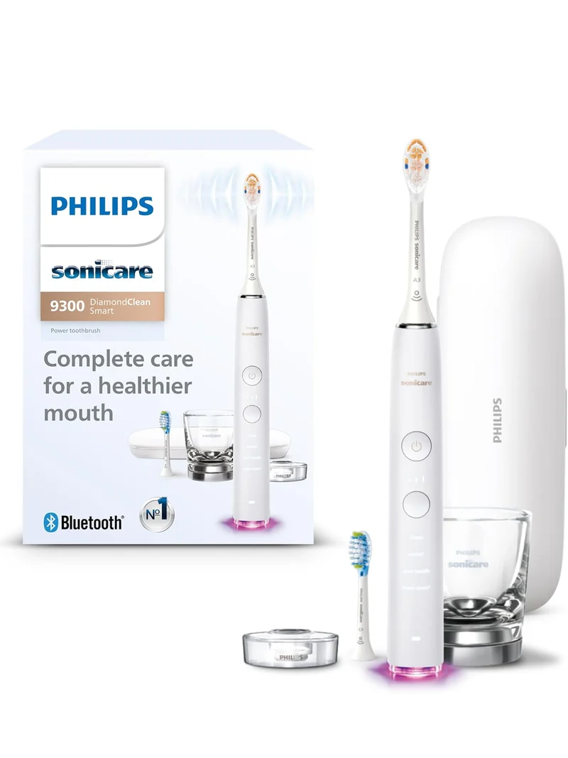 Philips Sonicare DiamondClean Smart 9300 Electric Toothbrush, Sonic Toothbrush with App, Pressure Sensor, Brush Head Detection, 4 Brushing Modes and 3 Intensity Levels - White, Model HX9903/05