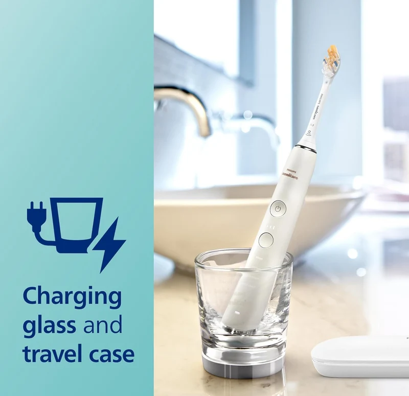 Philips Sonicare DiamondClean Smart 9300 Electric Toothbrush, Sonic Toothbrush with App, Pressure Sensor, Brush Head Detection, 4 Brushing Modes and 3 Intensity Levels - White, Model HX9903/05