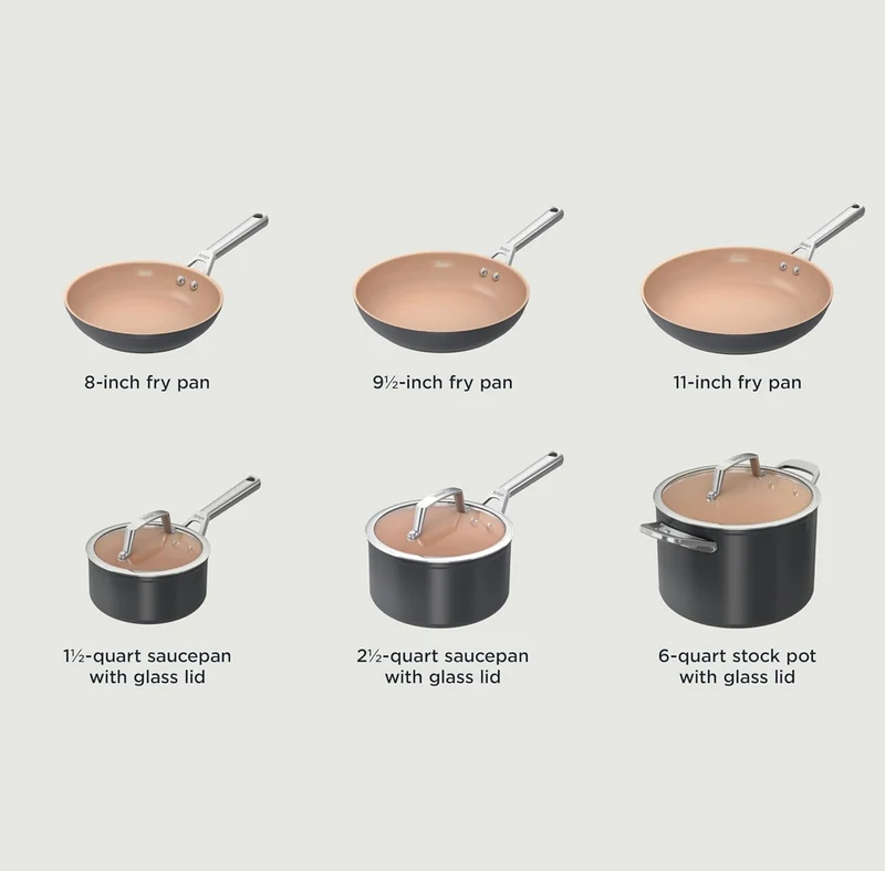 Ninja Pots and Pans Set Non Stick | Extended Life Premium Ceramic Cookware Set | 9-Piece Nonstick | PTFE Free | Oven Safe to 550°F | Induction Compatible | Frying Pan x3 | Cooking Pot x3 | CW99009