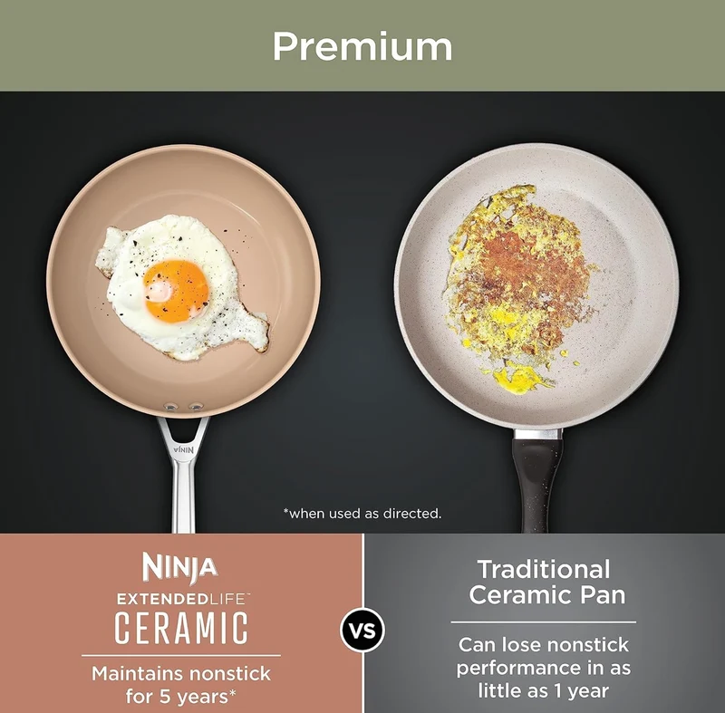 Ninja Extended Life Premium Ceramic 8" Fry Pan, Nonstick Fry Pans, Pots, PTFE Free, Healthy Cooking, Oven Safe to 550°F, Dishwasher Safe, All Stovetops & Induction Compatible, Apricot, CW90020