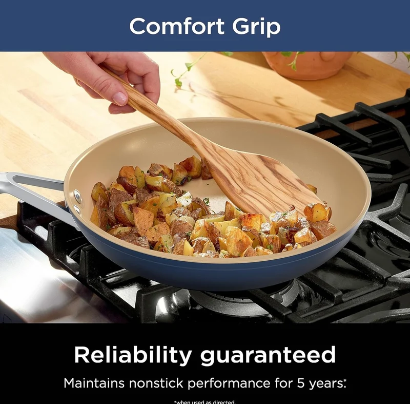Ninja Extended Life Ceramic 8" Fry Pan with Comfort Grip, Nonstick Fry Pans, Pots, PTFE Free, Healthy Cooking, Oven Safe, Dishwasher Safe, All Stovetops & Induction Compatible, Navy Blue, CW40020
