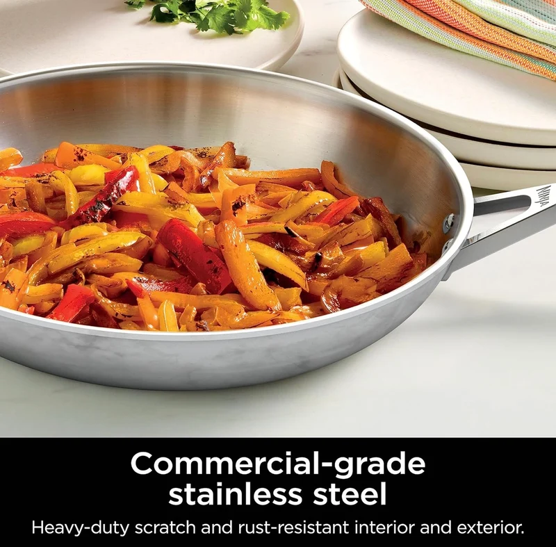Ninja EverClad Stainless Steel Cookware 7 Piece Pots & Pans Set, Cookware Set, All Stovetops & Induction, Oven Safe to 600°F, Tri-Ply Commercial-Grade, C99007
