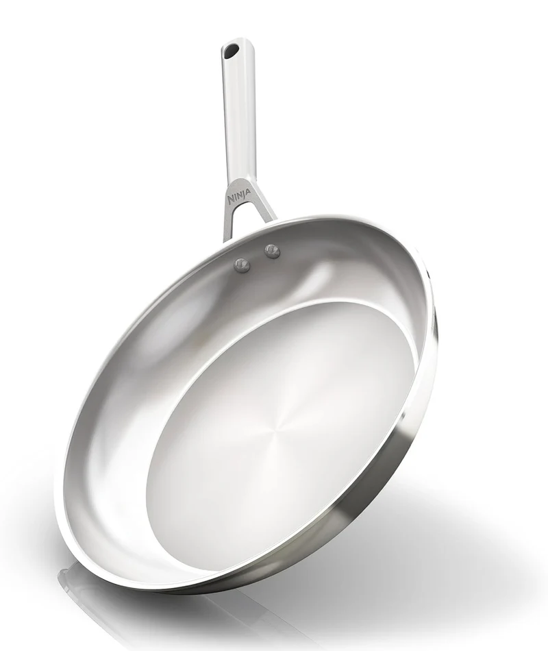 Ninja Everclad Commercial-Grade Stainless Steel Fry Pan, Tri-Ply Pans, Oven Safe to 600°F, All Stovetops & Induction Compatible, Stainless, C90030
