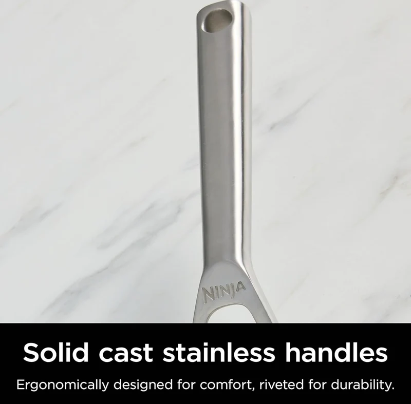 Ninja Everclad Commercial-Grade Stainless Steel Fry Pan, Tri-Ply Pans, Oven Safe to 600°F, All Stovetops & Induction Compatible, Stainless, C90030