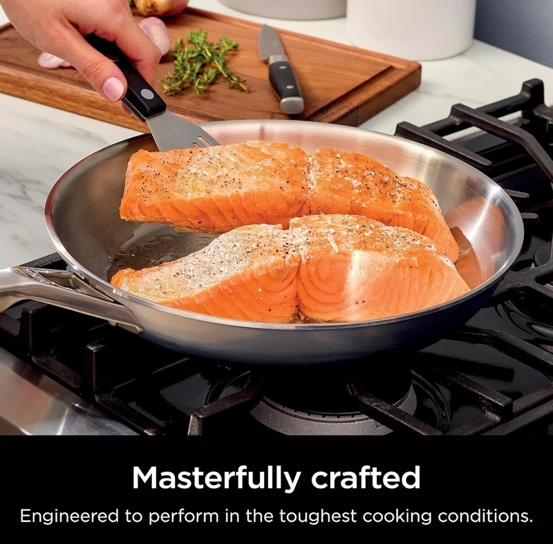 Ninja EverClad Stainless Steel Cookware 12 Piece Pots & Pans Set, All Stovetops & Induction, Oven Safe to 600°F, Tri-Ply Commercial-Grade, C99012