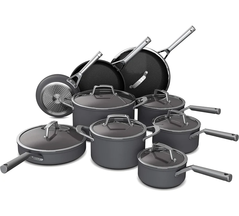 Ninja Cookware, Ninja NeverStick Professional, 16-Piece Pots and Pans Set, Non Stick Frying Pans, Kitchen Essentials, Stock Pot, Sauce Pan, Glass Lids, Saute Pan, All Stovetops, Black, C39900