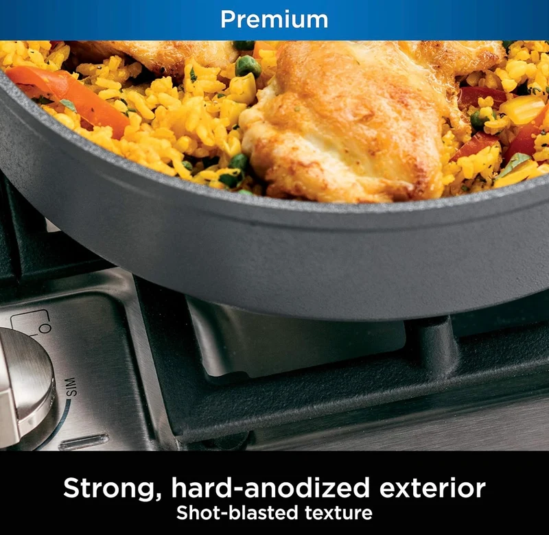 Ninja C38000 Foodi NeverStick Premium 8-Piece Cookware Set with Glass Lids, Hard-Anodized, Nonstick, Durable & Oven Safe to 500°F, Slate Grey