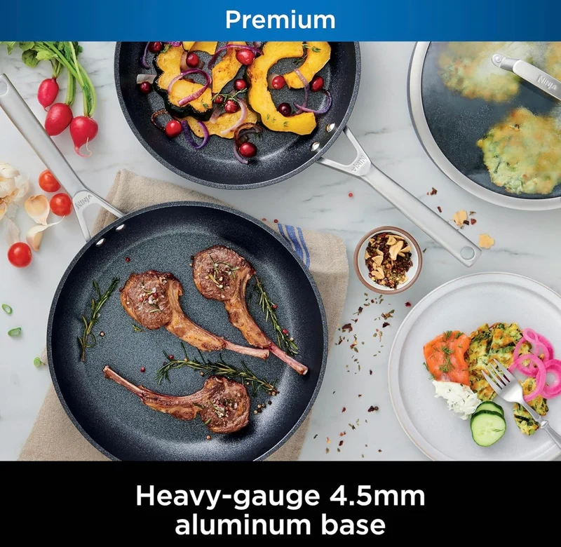 Ninja C38000 Foodi NeverStick Premium 8-Piece Cookware Set with Glass Lids, Hard-Anodized, Nonstick, Durable & Oven Safe to 500°F, Slate Grey