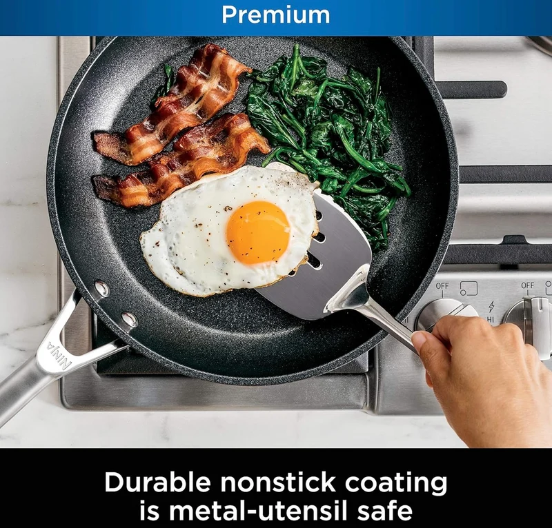 Ninja C33000 Foodi NeverStick Premium 3-Piece Cookware Set, 12-Inch Fry Pan, 5-Quart Sauté Pan with Glass Lid, Hard-Anodized, Nonstick, Durable & Oven Safe to 500°F, Slate Grey