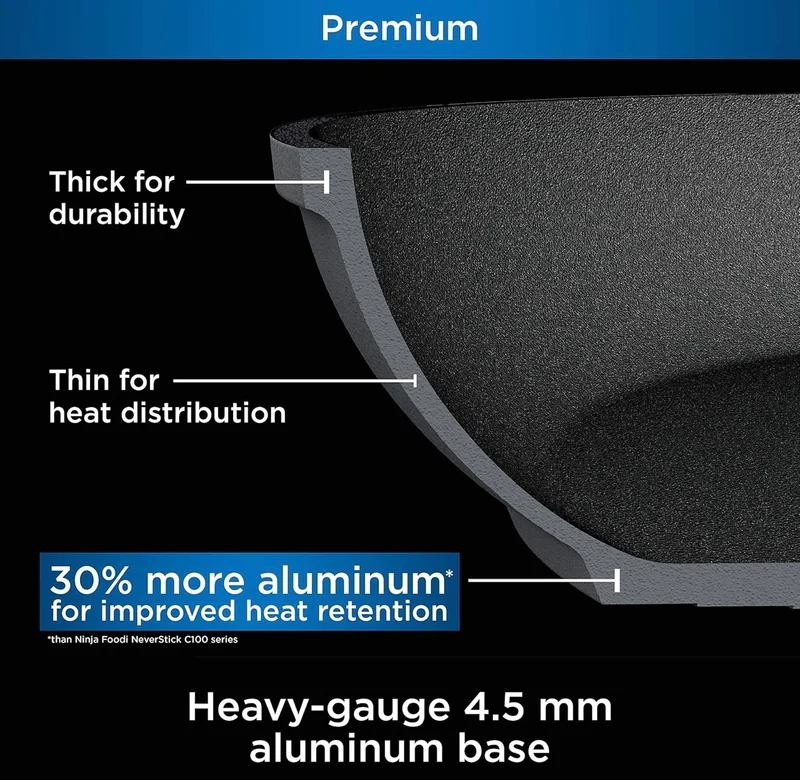 Ninja C33000 Foodi NeverStick Premium 3-Piece Cookware Set, 12-Inch Fry Pan, 5-Quart Sauté Pan with Glass Lid, Hard-Anodized, Nonstick, Durable & Oven Safe to 500°F, Slate Grey