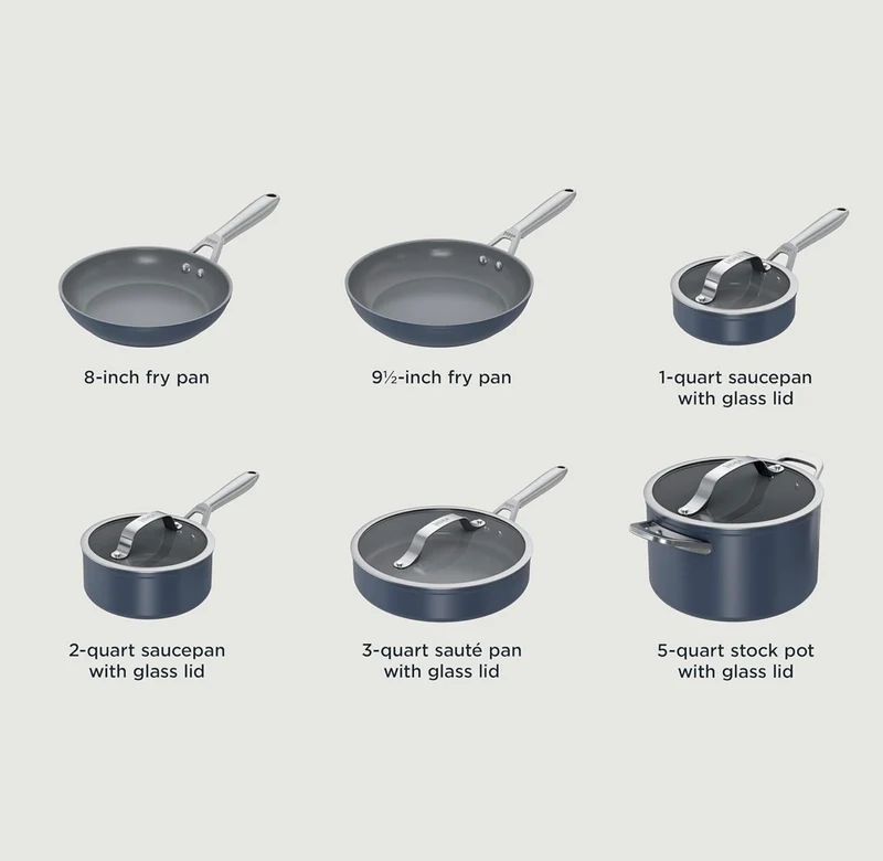 Ninja Ceramic Pro 10-Piece Cookware Set, Non-Stick Pots & Pans Set with Glass Lids, PTFE Free, Ceramic Coated, Stove to Oven Safe, All Stovetops & Induction Compatible, Midnight Blue, CW39010MM