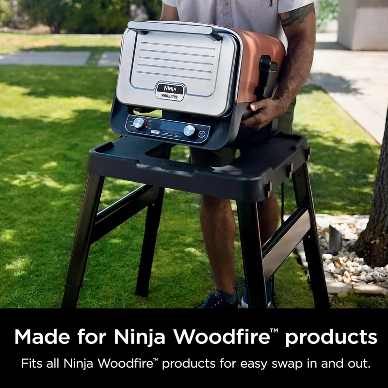 Ninja STAND Outdoor Stand, Woodfire Products, Adjustable Height, Utensil-Holder, Side Table-Compatible, Weather-Resistant, Black, 26" x 34" x 34