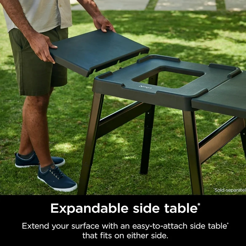Ninja STAND Outdoor Stand, Woodfire Products, Adjustable Height, Utensil-Holder, Side Table-Compatible, Weather-Resistant, Black, 26" x 34" x 34