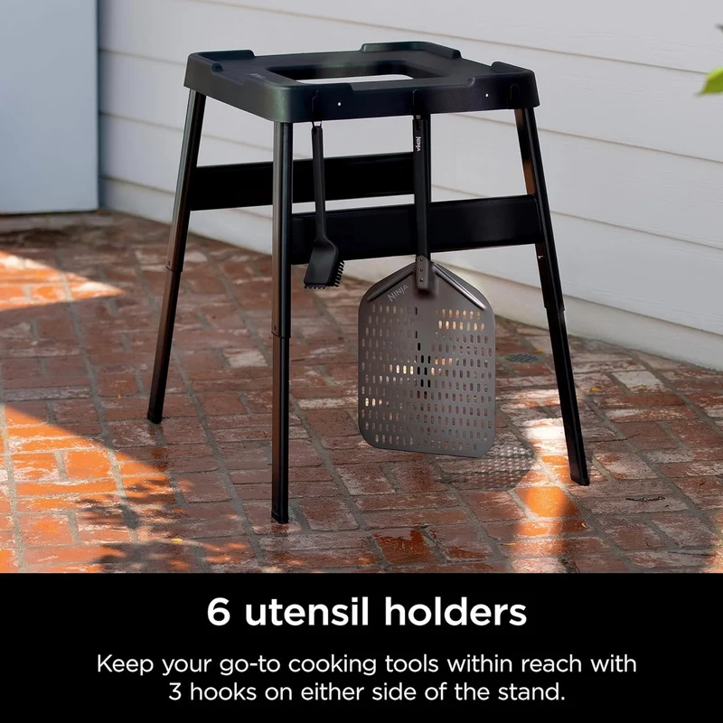 Ninja STAND Outdoor Stand, Woodfire Products, Adjustable Height, Utensil-Holder, Side Table-Compatible, Weather-Resistant, Black, 26" x 34" x 34