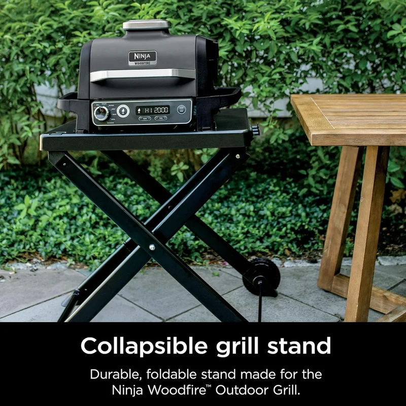 Ninja STAND Woodfire Collapsible Outdoor Grill Stand, Compatible with Ninja Woodfire Grills (OG700 Series), Foldable, Side Utensil Holder, Weather-Resistant, Black