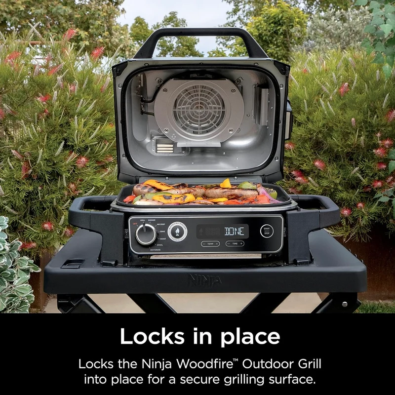 Ninja STAND Woodfire Collapsible Outdoor Grill Stand, Compatible with Ninja Woodfire Grills (OG700 Series), Foldable, Side Utensil Holder, Weather-Resistant, Black