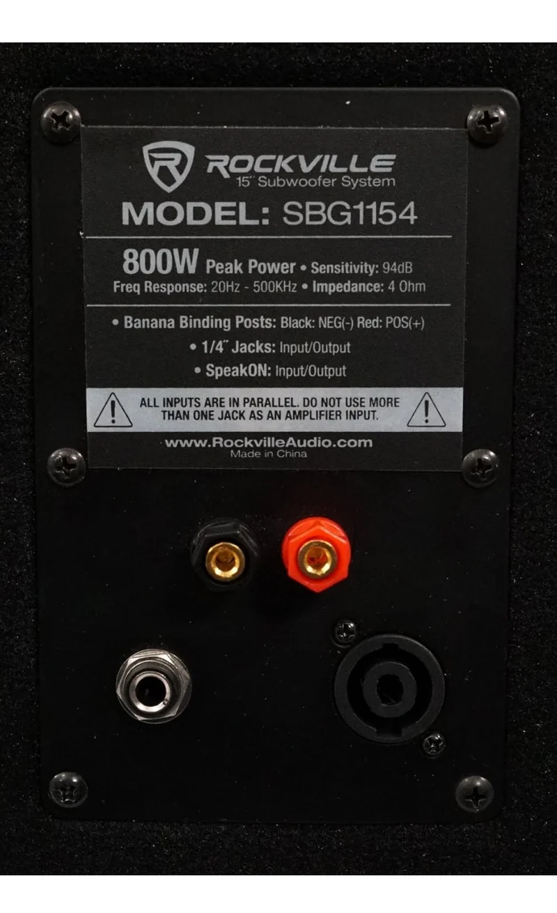 Rockville SBG1154 800 Watt Passive 4-Ohm Pro DJ Subwoofer, MDF/Pole Mount, 15 inch