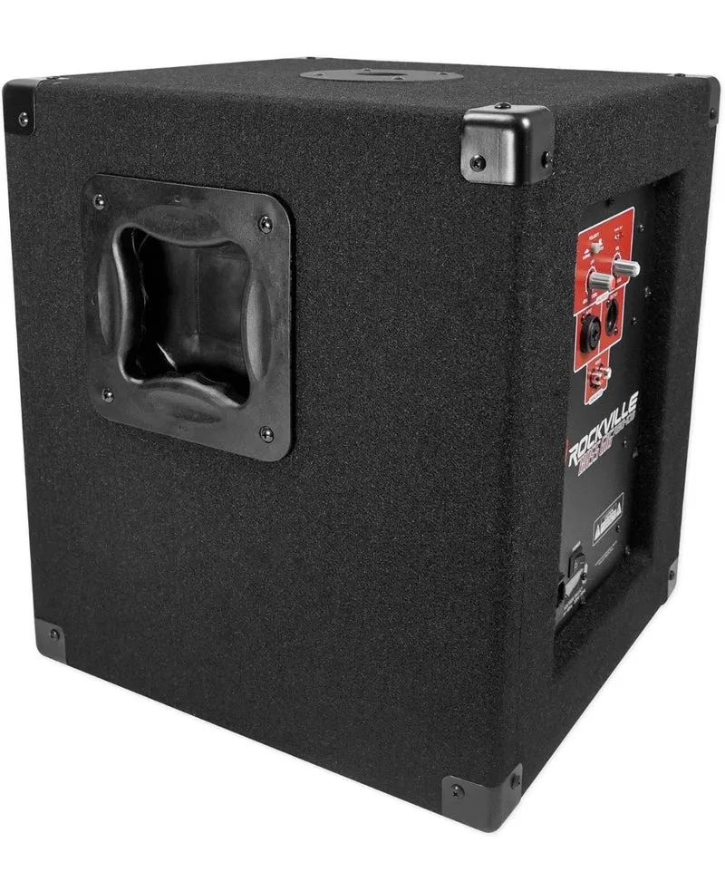 Rockville RBG10S Powered PA Subwoofer, Compact, 10", 1200W, Deep Bass, Variable Crossover, Built-in Limiter, Pole Mount, Perfect for DJ, House Parties