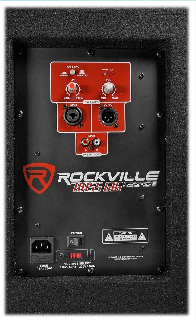 Rockville RBG10S Powered PA Subwoofer, Compact, 10", 1200W, Deep Bass, Variable Crossover, Built-in Limiter, Pole Mount, Perfect for DJ, House Parties