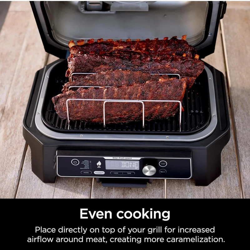 Ninja RACKXL Woodfire Rib Rack, Compatible with OG800 and OG900 Series, Smokes 4 Full Racks of Ribs, Elevates Ribs for All-Around Airflow, Even Bark, Steel, Silver