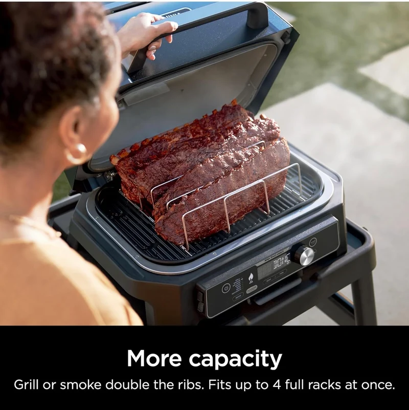 Ninja RACKXL Woodfire Rib Rack, Compatible with OG800 and OG900 Series, Smokes 4 Full Racks of Ribs, Elevates Ribs for All-Around Airflow, Even Bark, Steel, Silver