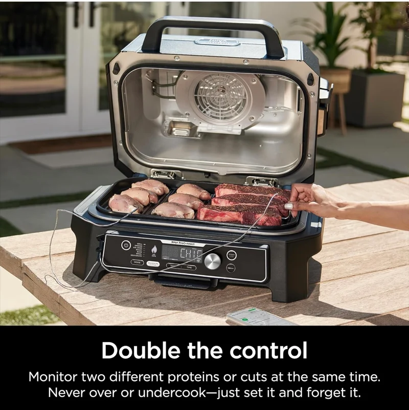 Ninja Woodfire Smart Thermometer, Compatible with OG900 Series, Additional Thermometer to Monitor Multiple Proteins, Controlled Grilling and Smoking, Includes Dual Storage Box, Black/Silver