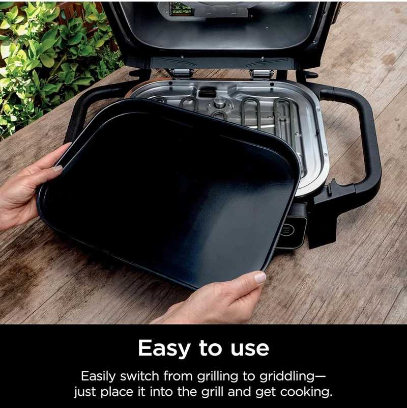 Ninja PLT Woodfire, Outdoor Flat Top Griddle Plate, Compatible with Ninja Woodfire Grills (OG700 series), Ceramic Coating, Insert, Black/Grey