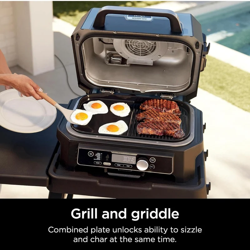 Ninja XL Woodfire Grill & Griddle Plate, Compatible with OG800 and OG900 Series, 2-in-1 Grill and Griddle Functionality, Ceramic, Nonstick Coating, Black