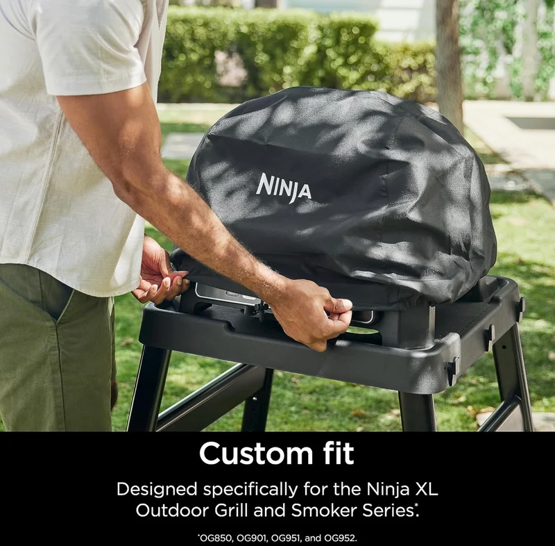 Ninja COVERXL Woodfire Premium Grill Cover Pro, Compatible with OG800 and OG900 Series, UV & Water Resistant, Elastic Drawstring for Snug Fit, Lightweight, Year-Round Protection, 13'' x 24'', Black