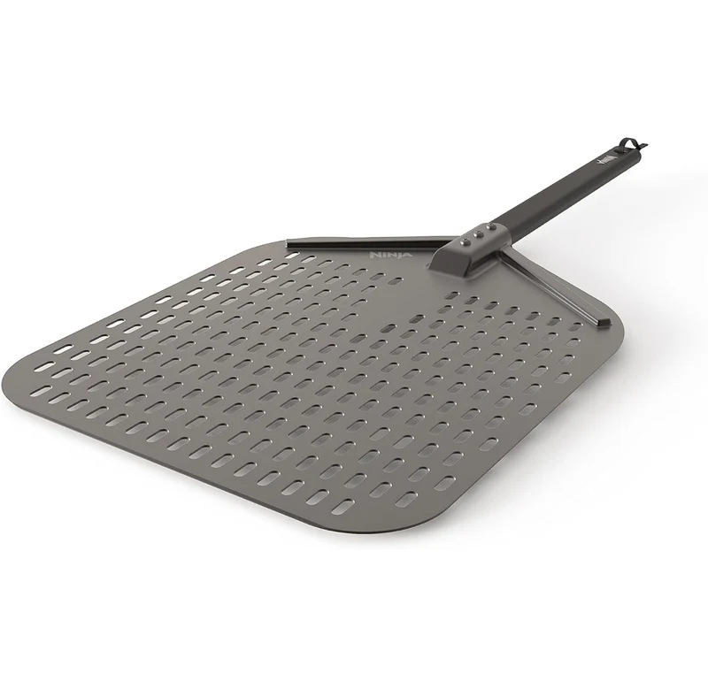 Ninja Perforated Pizza Peel, Compatible Woodfire Outdoor Oven (OO100 series), Hanging Drawstring, Aluminum, Grey/Black, 19.5'' x 16.5'' x15"