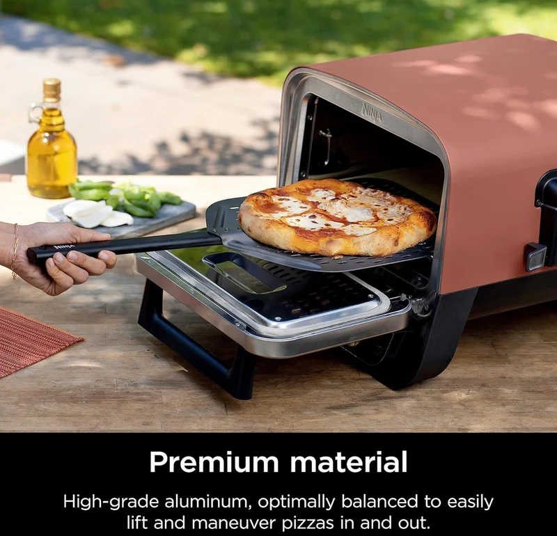 Ninja Perforated Pizza Peel, Compatible Woodfire Outdoor Oven (OO100 series), Hanging Drawstring, Aluminum, Grey/Black, 19.5'' x 16.5'' x15"
