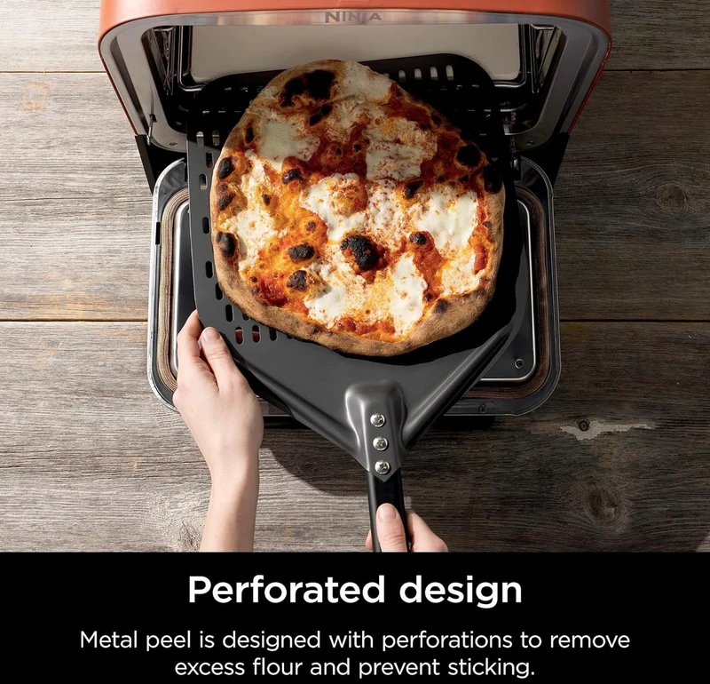Ninja Perforated Pizza Peel, Compatible Woodfire Outdoor Oven (OO100 series), Hanging Drawstring, Aluminum, Grey/Black, 19.5'' x 16.5'' x15"
