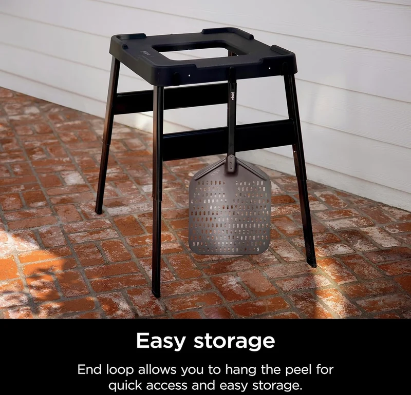 Ninja Perforated Pizza Peel, Compatible Woodfire Outdoor Oven (OO100 series), Hanging Drawstring, Aluminum, Grey/Black, 19.5'' x 16.5'' x15"