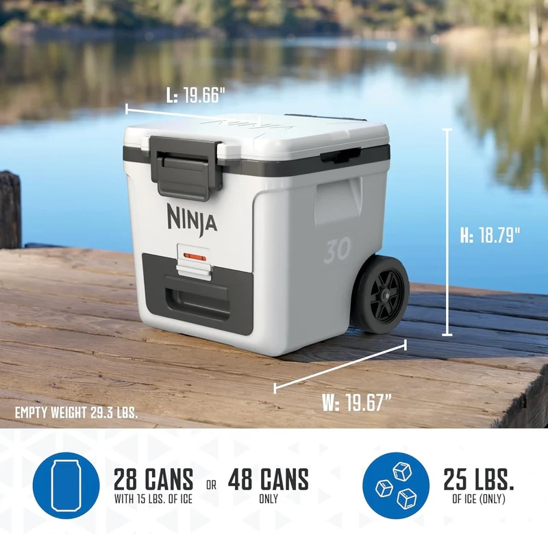 Ninja Cooler FrostVault 30QT Cooler with Wheels Insulated with Temp Dry Storage Drawer Keeps Ice Cold for Days- Cloud White