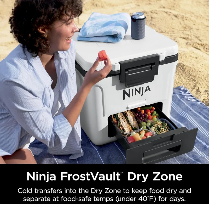Ninja Cooler FrostVault 30QT Cooler with Wheels Insulated with Temp Dry Storage Drawer Keeps Ice Cold for Days- Cloud White